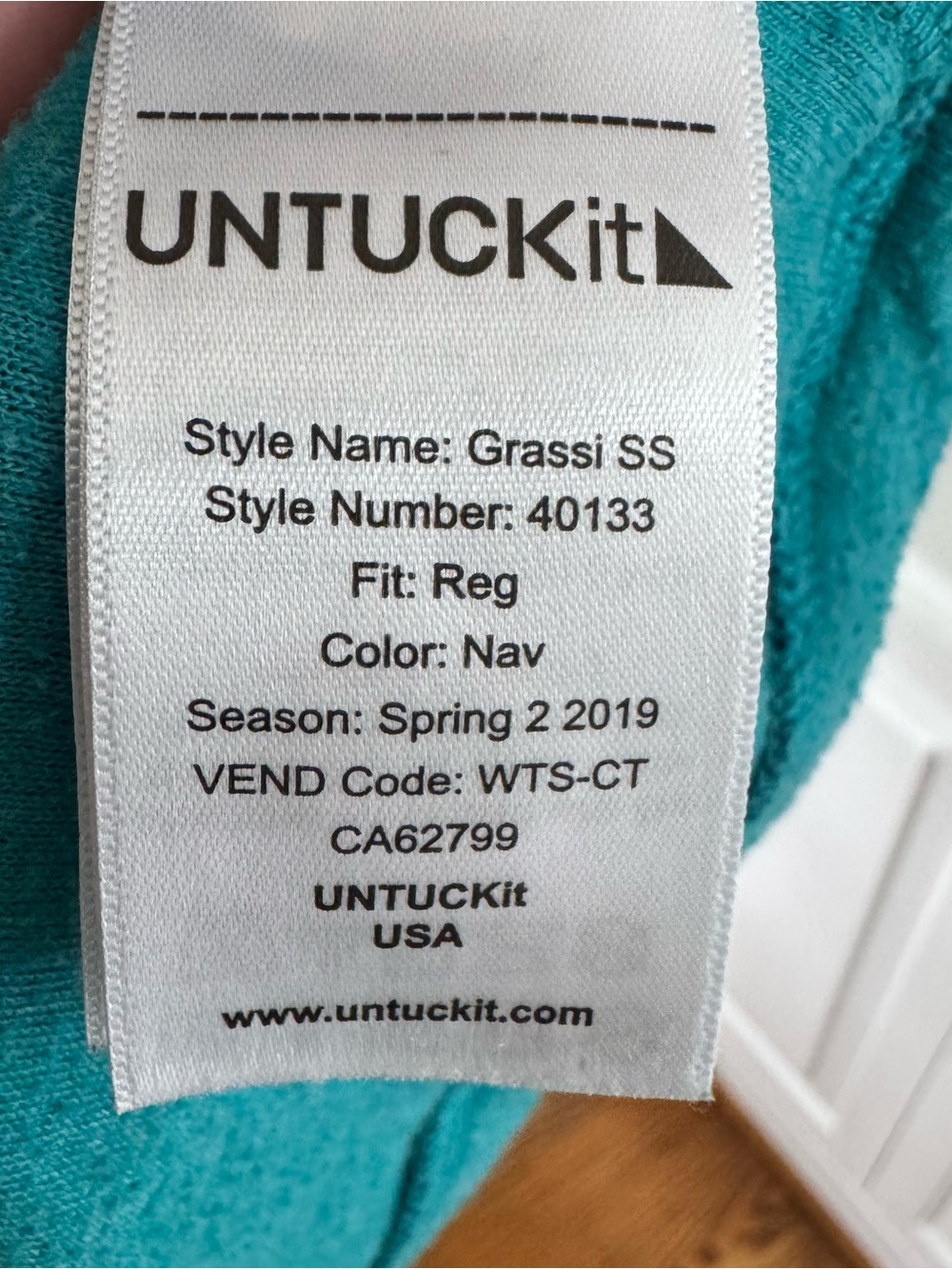 UNTUCKit Teal Logo Knit Tee with Heathered Navy Trim - Picture 4 of 6